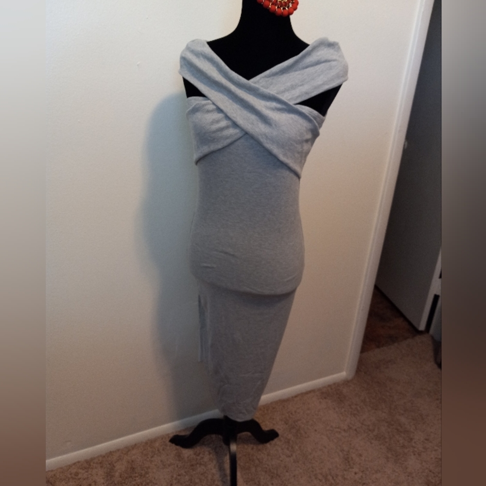 Off Shoulder Ribbed Midi Dress in Black - Picture 6 of 7